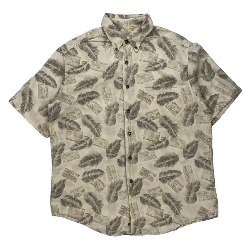 Woolrich Collared Hawaiian Shirt - Large Beige Cotton