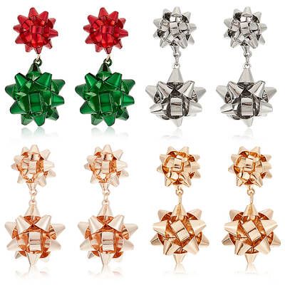 4 Pairs 4 Colors Christmas Star Alloy Dangle Stud Earrings for Women