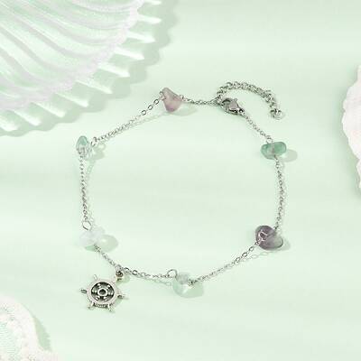 Natural Fluorite Chip Bead Chain Anklets