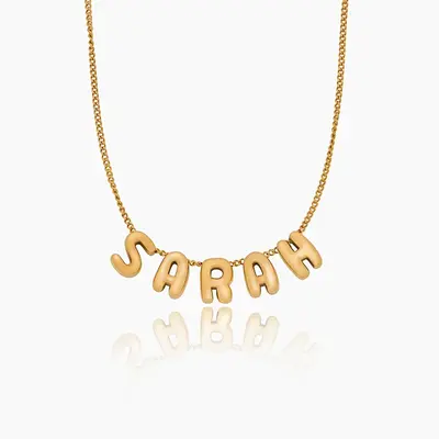 Sterling Silver with Yellow Gold Plated Personalized Initial Letter Bubble Necklace