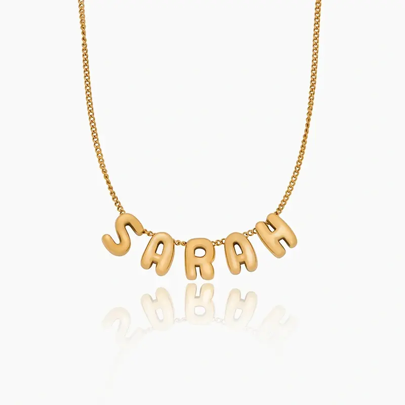 Sterling Silver with Yellow Gold Plated Personalized Initial Letter Bubble Necklace