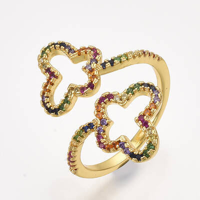 Brass Micro Pave Cubic Zirconia Cuff Rings