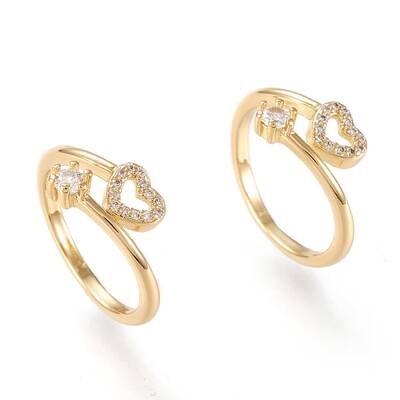Adjustable Brass Micro Pave Clear Cubic Zirconia Cuff Rings