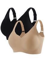 【Plus Size】 Solid Wireless Push Up Bra, Comfortable Breathable Bralettes for Daily Wear, Women's Underwear for All Seas...