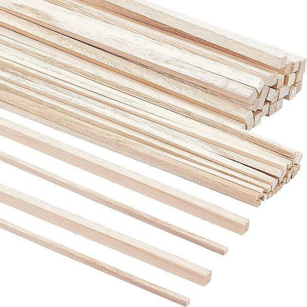 OLYCRAFT 60Pcs Balsa Wood Sticks 12 inch Long Unfinished Wooden Strips Square Dowels Strips for DIY Molding Crafts Projects M...