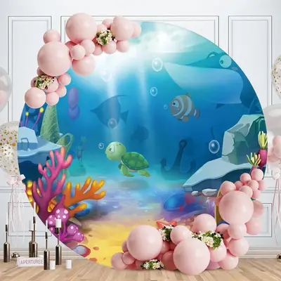Aperturee Circle Cartoon Sea World Birthday Party Backdrop