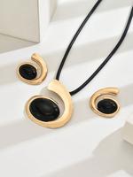 Lxalry Black & Gold Circular Pendant Jewelry Set, Electroplated Iron Necklace & Earrings Duo, Handmade Minimalist Gift for Ev...