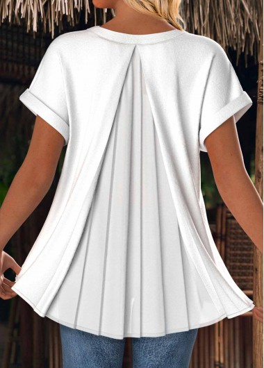 Modlily White Short Sleeve V Neck T Shirt - L