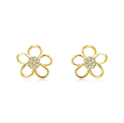 14K Gold Cubic Zirconia Wildflowers Stud Earrings