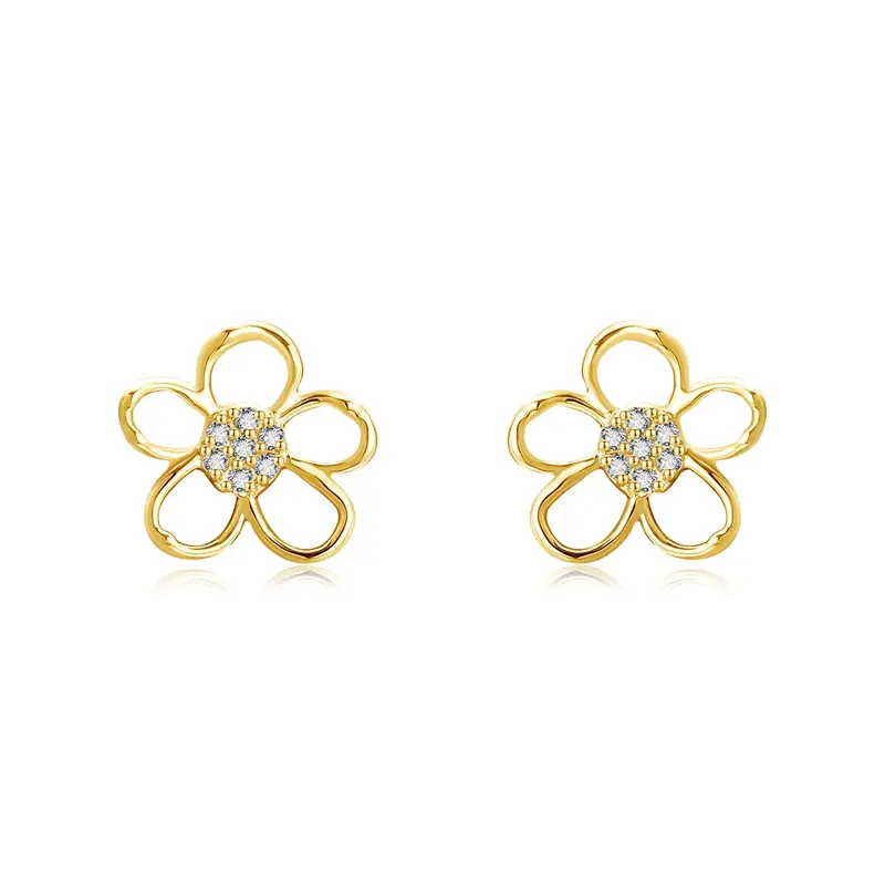14K Gold Cubic Zirconia Wildflowers Stud Earrings