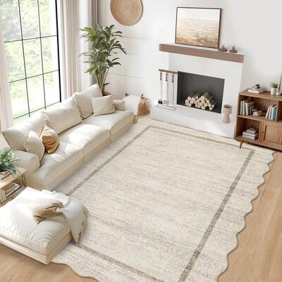 Garvee Scalloped Rug 3x5 Washable Area Rug for Entryway with Non Slip TPR Backing, Soft Non Shedding Foyer Mat, Low Pile Thin...