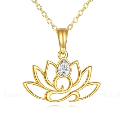 14K Gold Pear Cut Cubic Zirconia Lotus Pendant Necklace Minimalist Jewelry Birthday Gifts for Mom Wife