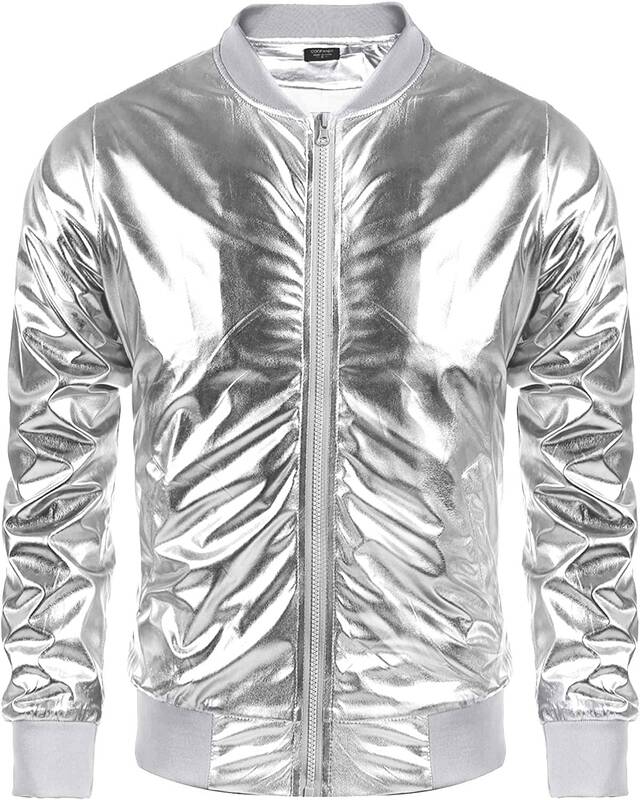 70s Disco Christmas Party Zip-up Jacket (US Only), Silver / XL