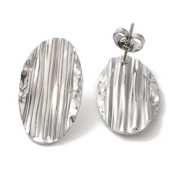 304 Stainless Steel Groove Oval Stud Earrings