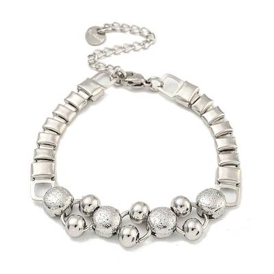 Non-Tarnish 304 Stainless Steel Rectangle & Round Ball Link Chain Bracelets