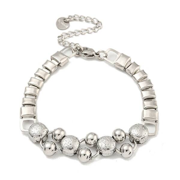 Non-Tarnish 304 Stainless Steel Rectangle & Round Ball Link Chain Bracelets