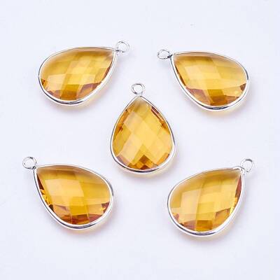 Silver Color Plated Brass Glass Teardrop Pendants