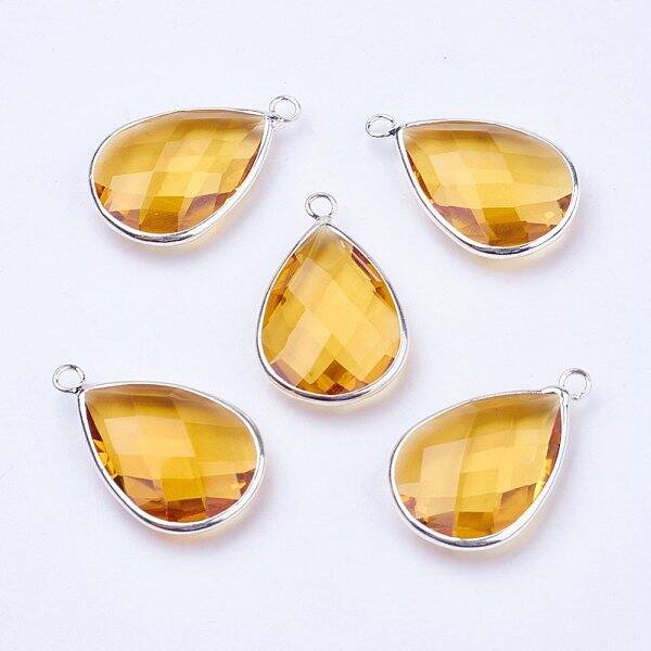 Silver Color Plated Brass Glass Teardrop Pendants