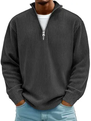 Men's Quarter Zip Sweater Slim Fit Casual Pullover Sweater Mock Neck Polo Sweaters