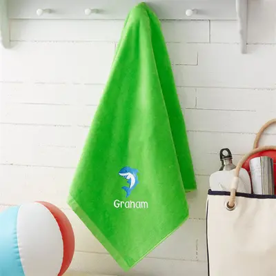 Green Embroidered Cute Sea Creatures Beach Towel - Aperturee