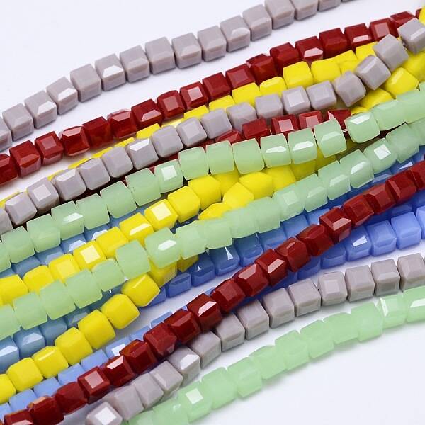 Faceted Cube Glass Bead Strands