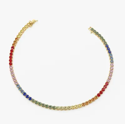 14K Gold Prong Setting Diamond and Multi-Color Sapphire Tennis Bracelet 2mm