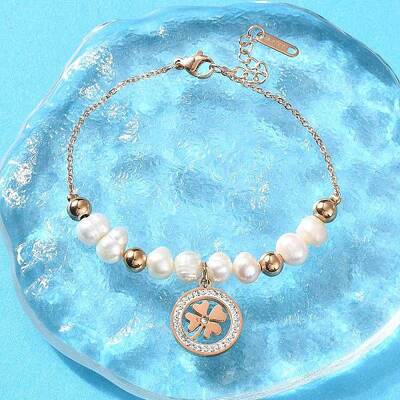 304 Stainless Steel Clover Charm Bracelets for Women