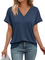 【Plus Size】 Solid Color V Neck Tee, Casual Short Sleeve T-Shirt for Summer, Women's Plus Clothing for Daily Wear