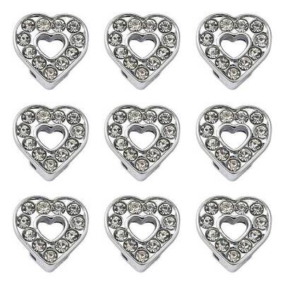 Alloy Heart Slide Charms with Grade A Rhinestones