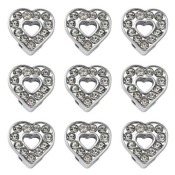 Alloy Heart Slide Charms with Grade A Rhinestones