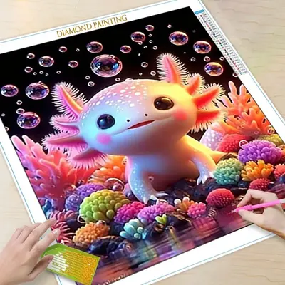 Cute Axolotl Design DIY Diamond Arts Colorful Painting Kit without Frame, DIY 5D Diamond Arts Colorful Painting Kit, Wall Art...