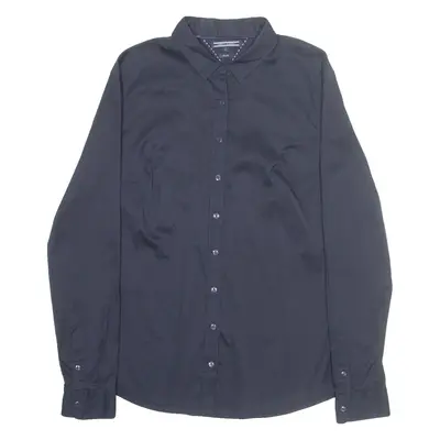 TOMMY HILFIGER Slim Fit Womens Plain Shirt Black Long Sleeve UK 8