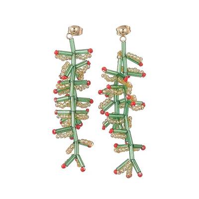 Glass Seed Braided Branch Dangle Stud Earrings