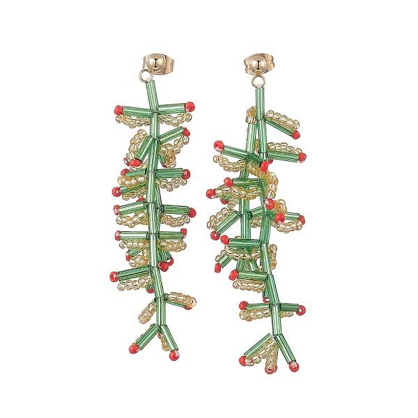 Glass Seed Braided Branch Dangle Stud Earrings