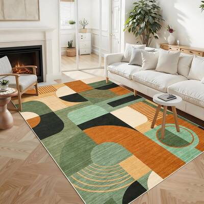 Garvee 9x12 Area Rug Boho Geometric Pattern Soft Low Pile Durable Polyester Non-Slip TPR Backing Machine Washable Living Room...