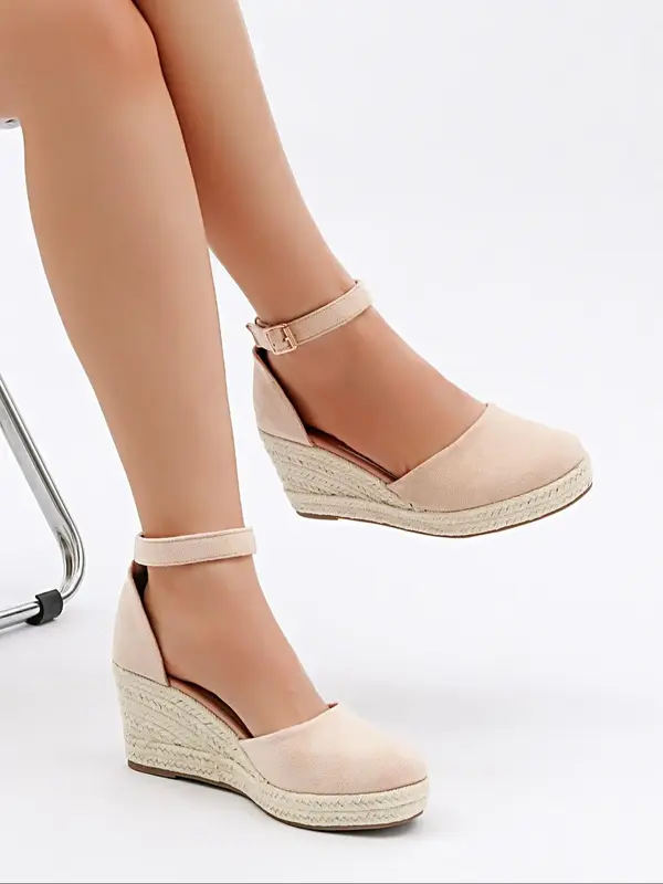 Women's Wedge Ankle Strap Sandals, Summer Outfits 2024 Boho Style Solid Color Wedge Platform Sandals for Beach Vacation, Wedg...