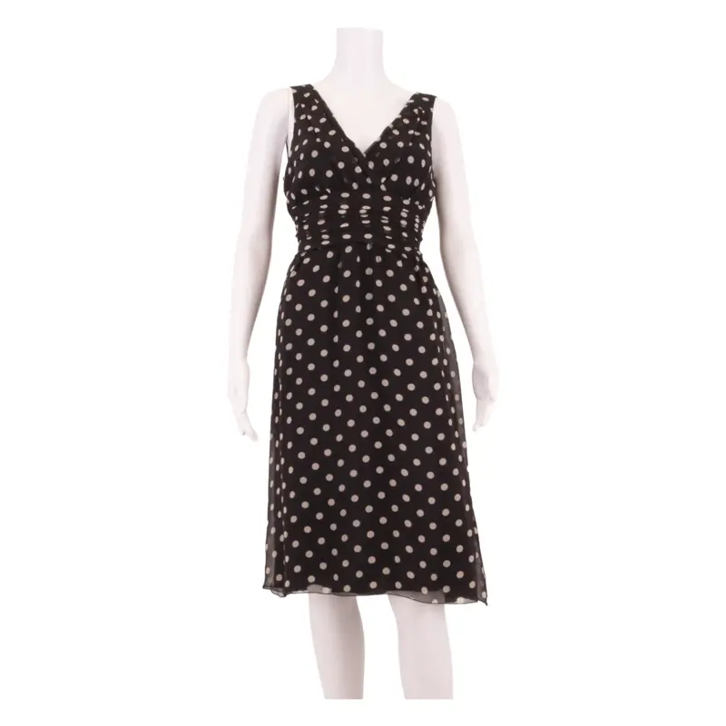 HOBBS LONDON Womens Fit & Flare Dress Black Silk Spotted Knee Length UK 12