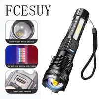 FCESUY strong flashlightRed/Blue Alarm Light/Waterproof//USB Rechargeable Emergency Lighting LED Flashlight/Camping Gadgets 2...