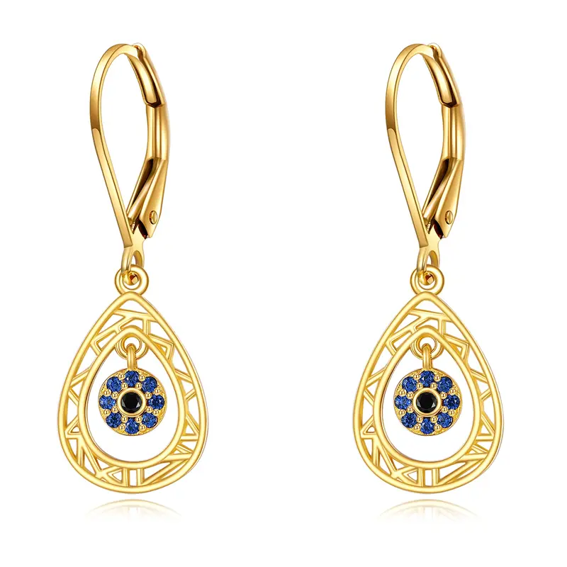14K Gold Cubic Zirconia Drop Evil Eye Lever-back Earrings for Women