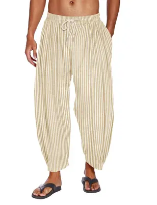 Loose Yoga Pants with Pockets (US Only), Khaki Stripe / XXXL