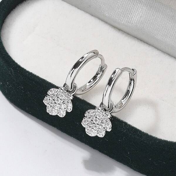 Brass Clear Cubic Zirconia Hoop Earrings