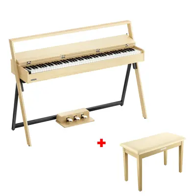 Donner OURA™ R300 Home Digital Piano - Light Wood / Piano+Light Oak Two Seated Bench