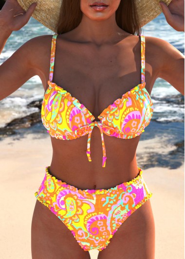 Modlily Frill Paisley Print Multi Color Bikini Set - S