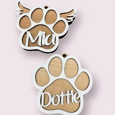 Rockin' Wood Custom Dog Paw, Cat Paw Car Charm Ornament made on reclaimed barn wood