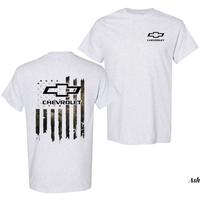 Chevrolet Flag 2-Sided T-Shirt – Vintage USA Patriotic Chevy Truck Tee, Cotton Fabric Soft Top Menswear, Classic American C...
