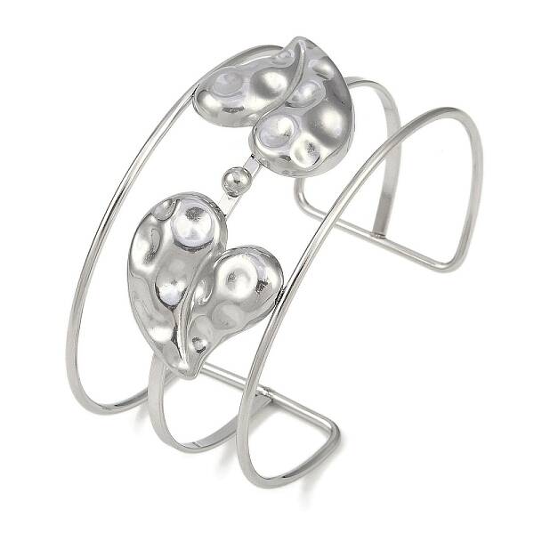 Non-Tarnish 304 Stainless Steel Wide Hollow Heart Open Cuff Bangles
