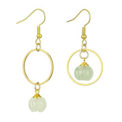 Natural Green Aventurine Pumpkin with Ring Dangle Earrings