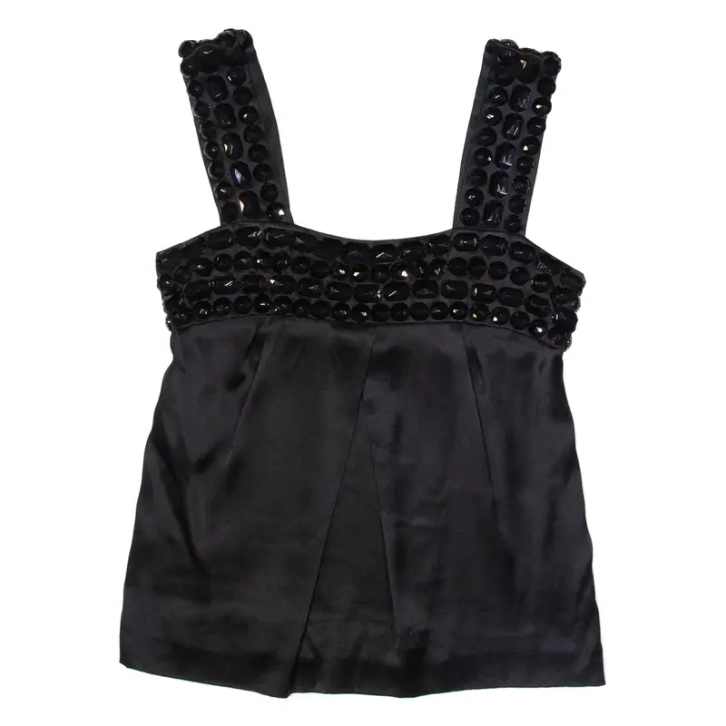 TED BAKER Beaded Womens Smock Top Black Sleeveless S