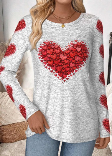 Modlily Multi Color Heart Print Long Sleeve T Shirt - XXL
