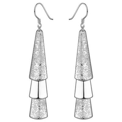 Silver Color Plated Textured Brass Triangle Dangle Earrings